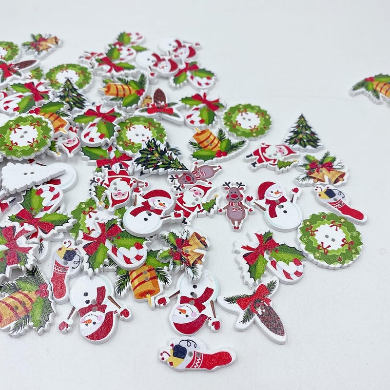 KOVOLALA 200-PCS Christmas Wooden Buttons Set - Assorted Craft Buttons with Snowflake Designs for DIY Holiday Crafts, Multi-Size Mixed Styles - Image 4